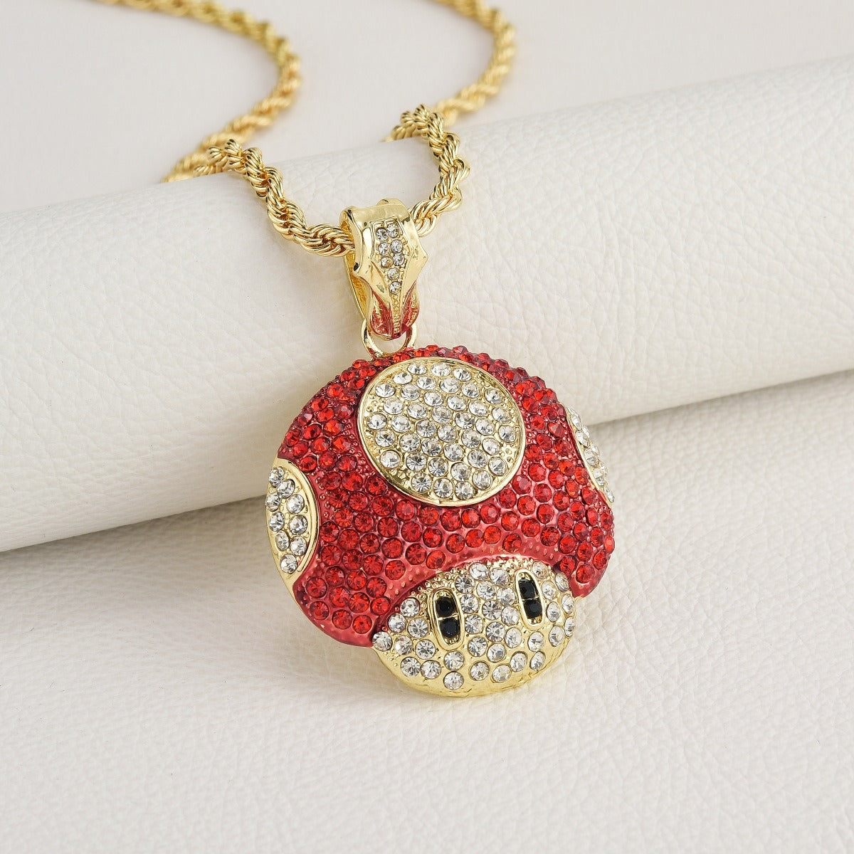Micro Mario Mushroom Pendant Necklace Retro Rapper Chain