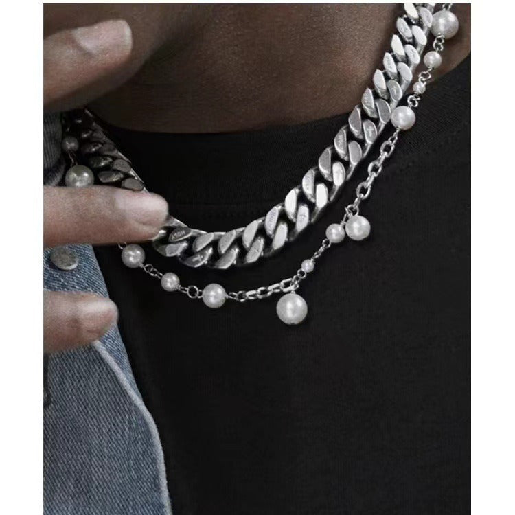 Asap Rocky-Inspired Pearl Cuban Link Necklace Rapper Chain