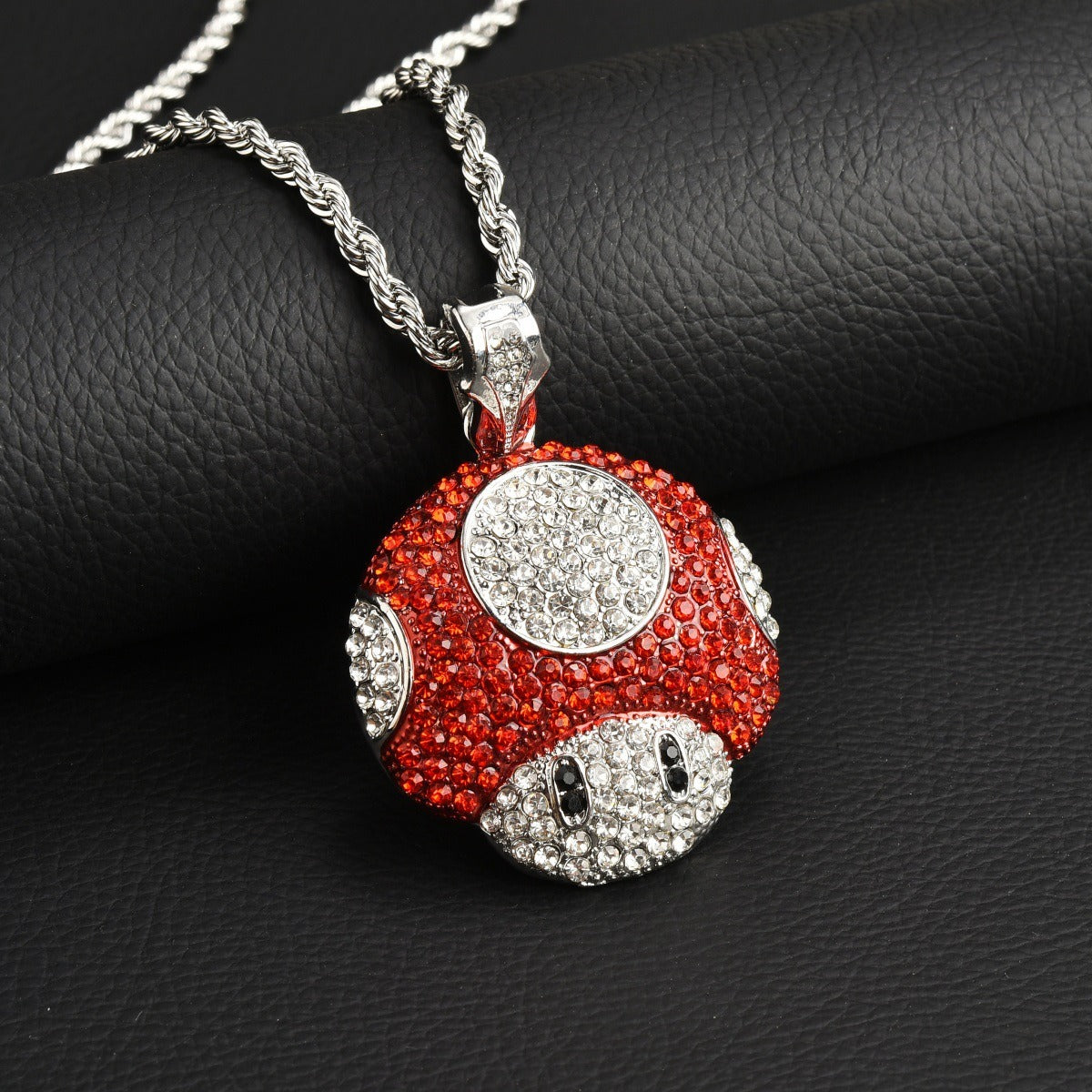 Micro Mario Mushroom Pendant Necklace Retro Rapper Chain