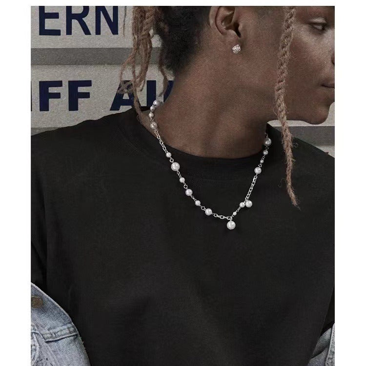 Asap Rocky-Inspired Pearl Cuban Link Necklace Rapper Chain
