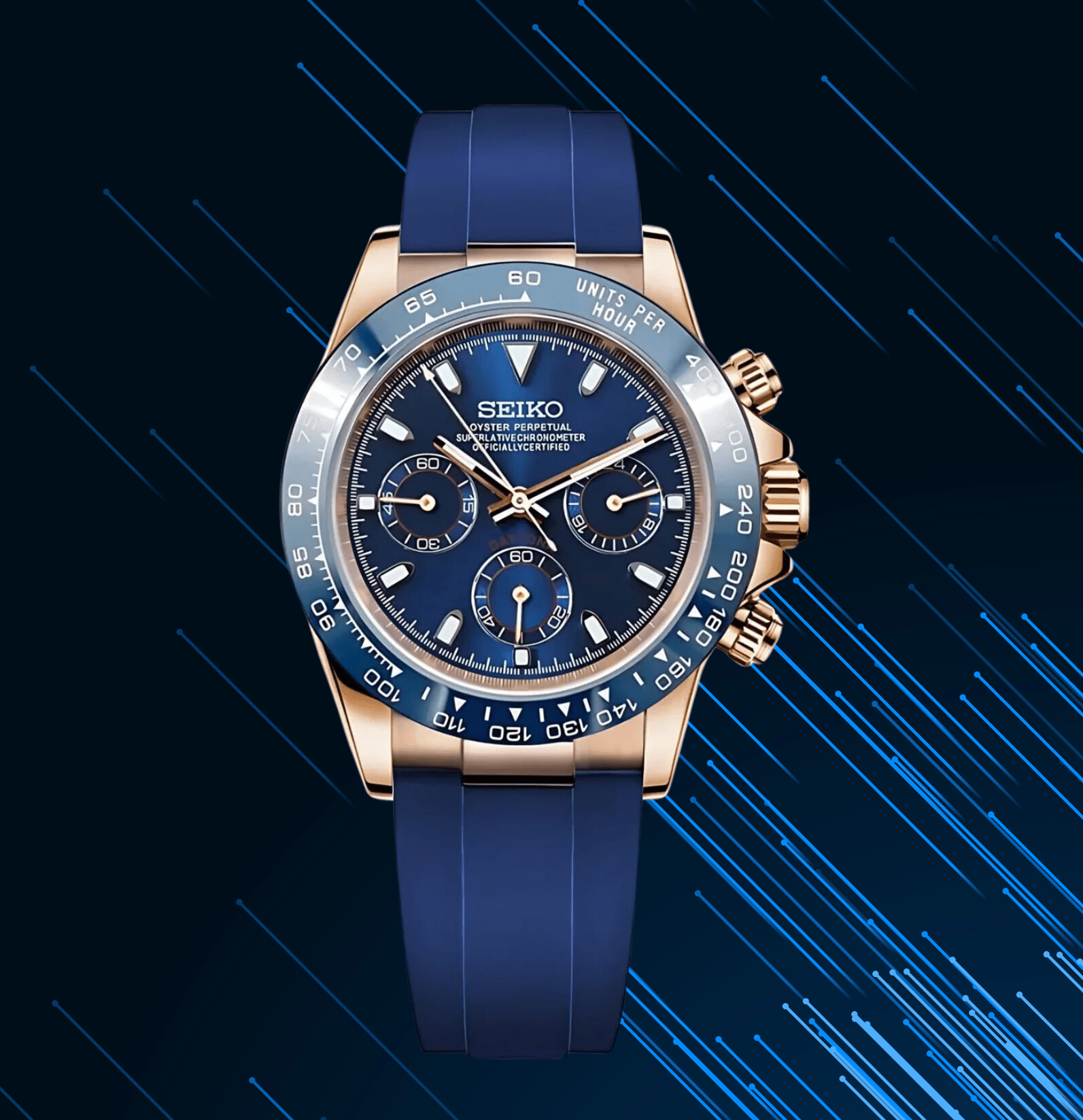 Seiko Mod Daytona Rose Gold Blue - Silicone