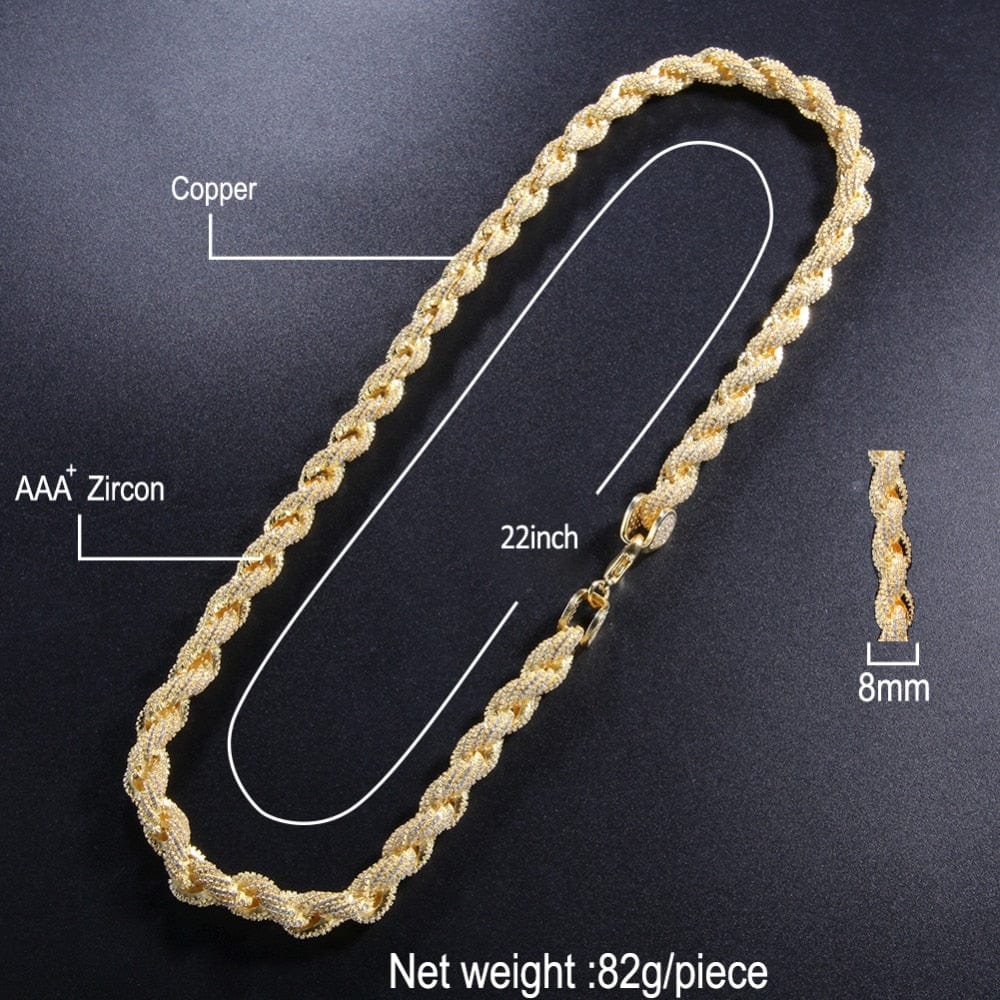 VVS Jewelry hip hop jewelry 8mm Fully Iced Premium Thick Rope Chain